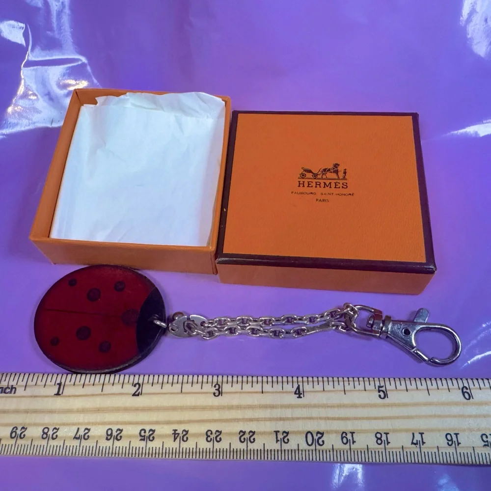 Hermès Ladybug Charm Sterling Silver & Leather – Vintage RARE with Box - Picture 5 of 9
